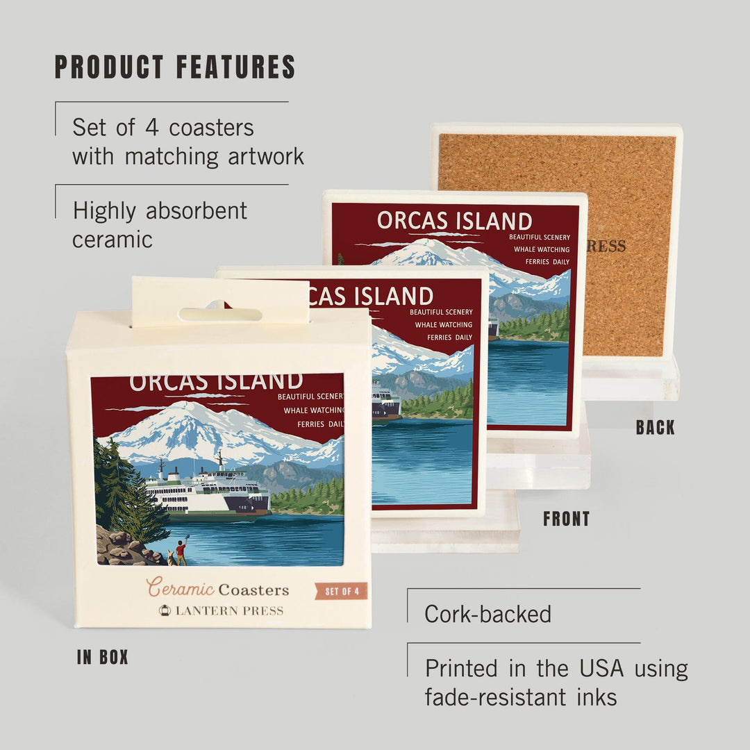 Orcas Island, Washington, Ferry Scene, Coasters Coasters Lantern Press 