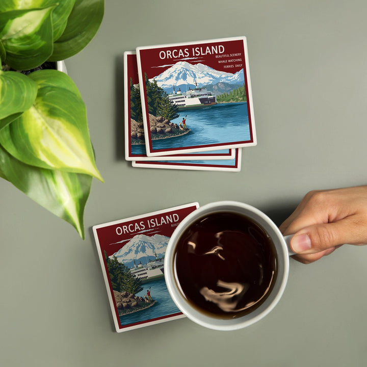Orcas Island, Washington, Ferry Scene, Coasters Coasters Lantern Press 