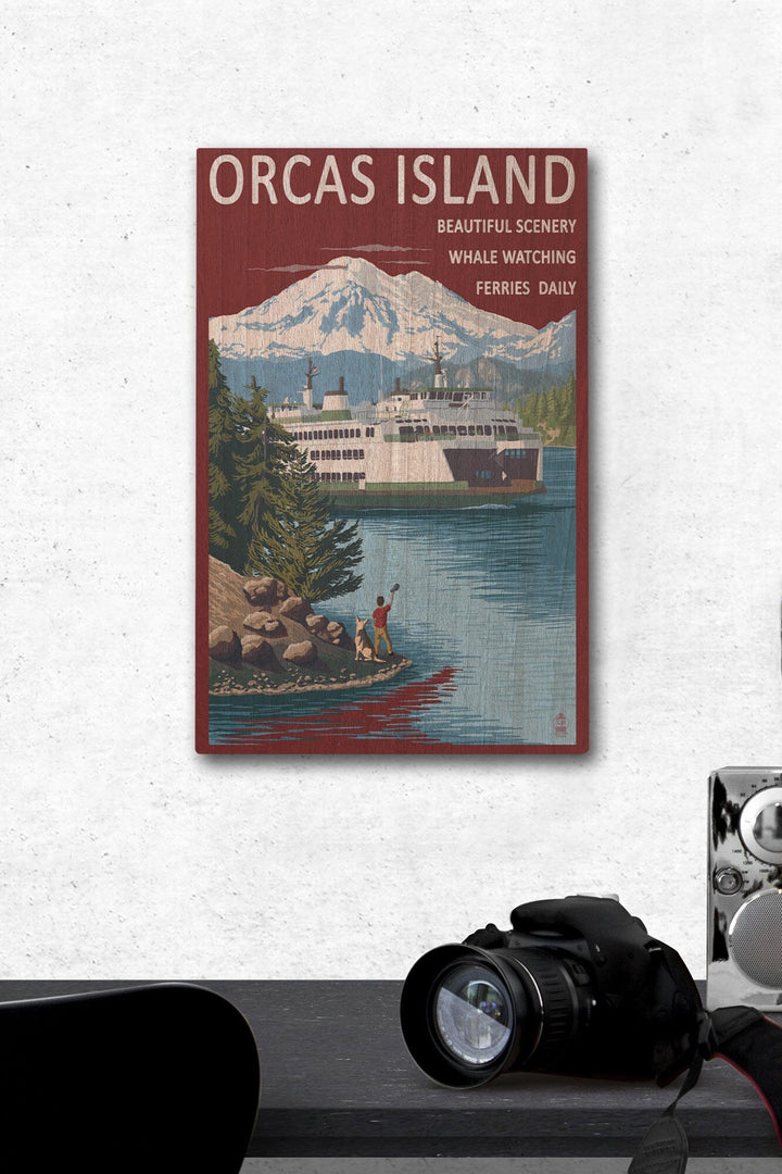 Orcas Island, Washington, Ferry Scene, Lantern Press Artwork, Wood Signs and Postcards Wood Lantern Press 12 x 18 Wood Gallery Print 