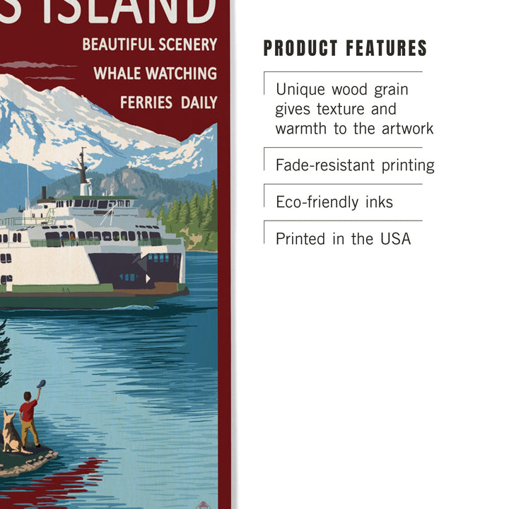 Orcas Island, Washington, Ferry Scene, Lantern Press Artwork, Wood Signs and Postcards Wood Lantern Press 
