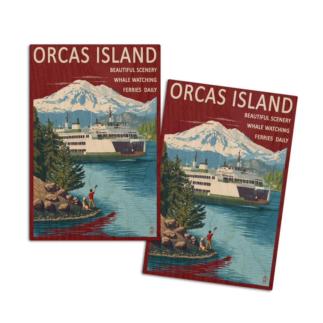 Orcas Island, Washington, Ferry Scene, Lantern Press Artwork, Wood Signs and Postcards Wood Lantern Press 4x6 Wood Postcard Set 