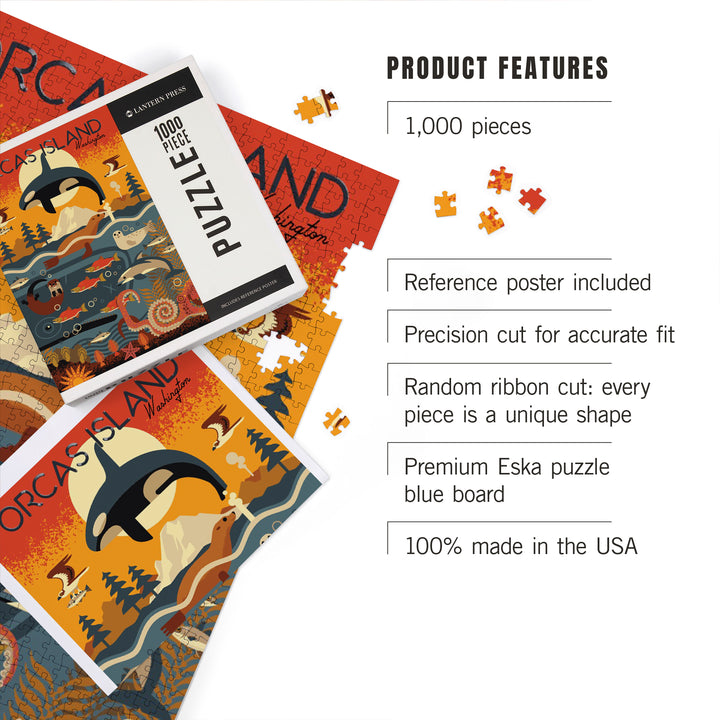 Orcas Island, Washington, Marine Animals, Geometric, Jigsaw Puzzle Puzzle Lantern Press 