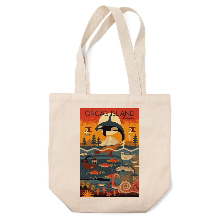 Orcas Island, Washington, Marine Animals, Geometric, Lantern Press Artwork, Tote Bag Totes Lantern Press 