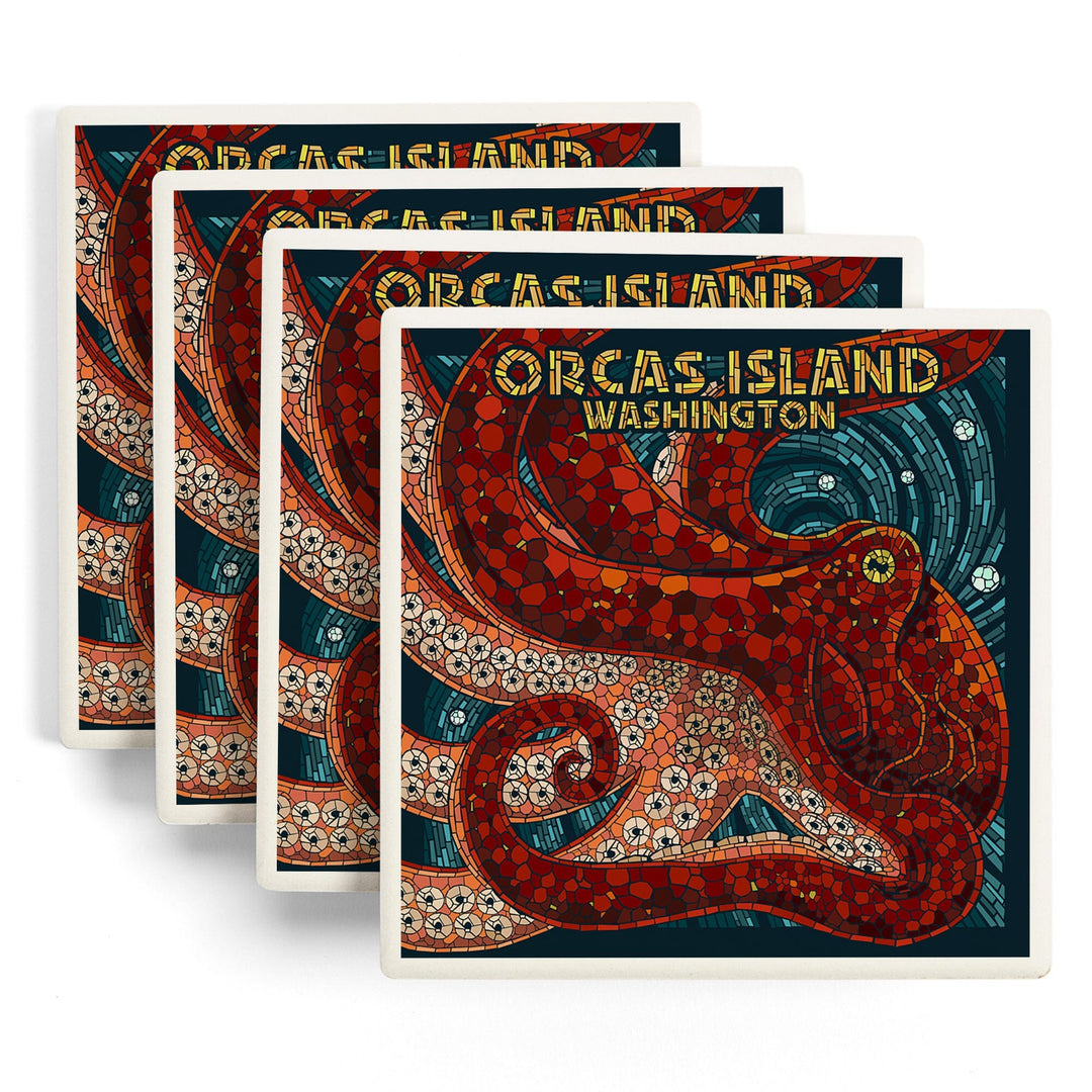 Orcas Island, Washington, Octopus Mosaic, Coasters Coasters Lantern Press 