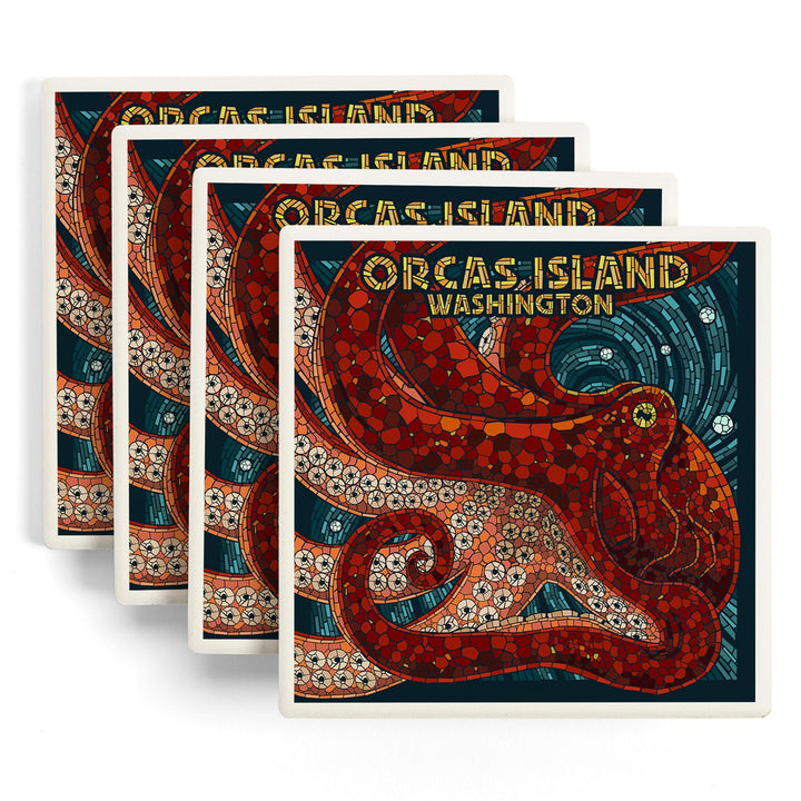 Orcas Island, Washington, Octopus Mosaic, Coasters Coasters Lantern Press 