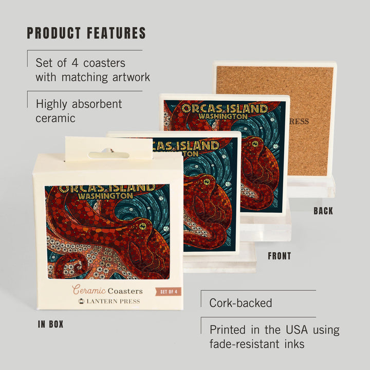 Orcas Island, Washington, Octopus Mosaic, Coasters Coasters Lantern Press 