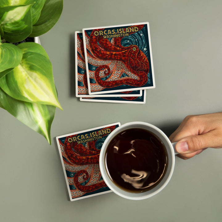 Orcas Island, Washington, Octopus Mosaic, Coasters Coasters Lantern Press 
