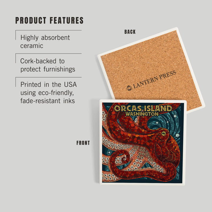 Orcas Island, Washington, Octopus Mosaic, Coasters Coasters Lantern Press 