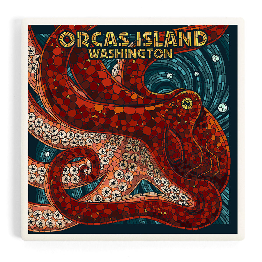 Orcas Island, Washington, Octopus Mosaic, Coasters Coasters Lantern Press 