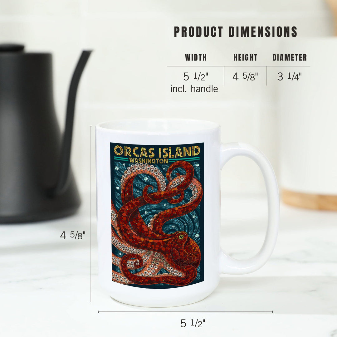 Orcas Island, Washington, Octopus Mosaic, Lantern Press Artwork, Ceramic Mug Mugs Lantern Press 