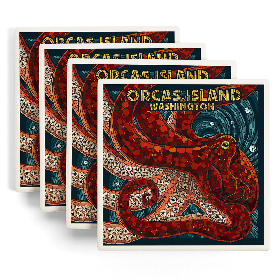 Orcas Island, Washington, Octopus Mosaic, Lantern Press Artwork, Coaster Set Coasters Lantern Press 