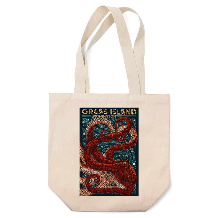 Orcas Island, Washington, Octopus Mosaic, Lantern Press Artwork, Tote Bag Totes Lantern Press 