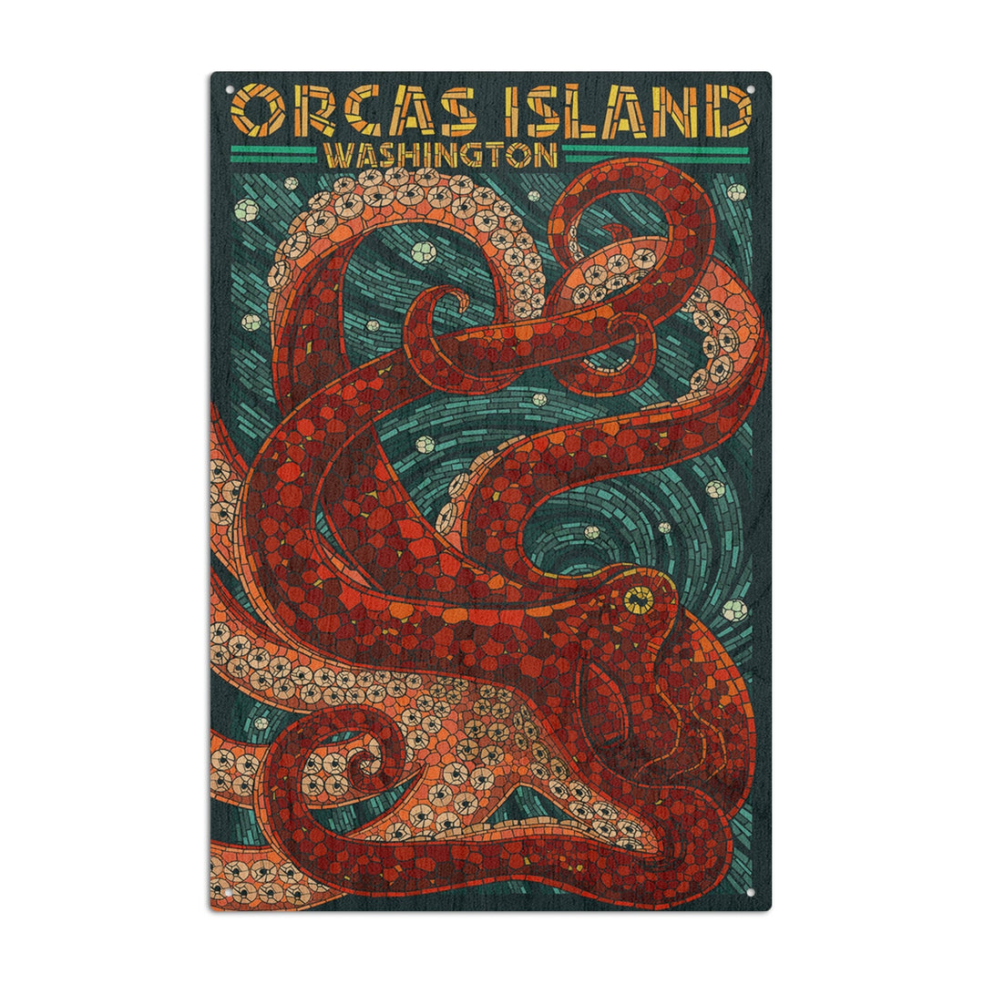 Orcas Island, Washington, Octopus Mosaic, Lantern Press Artwork, Wood Signs and Postcards Wood Lantern Press 10 x 15 Wood Sign 