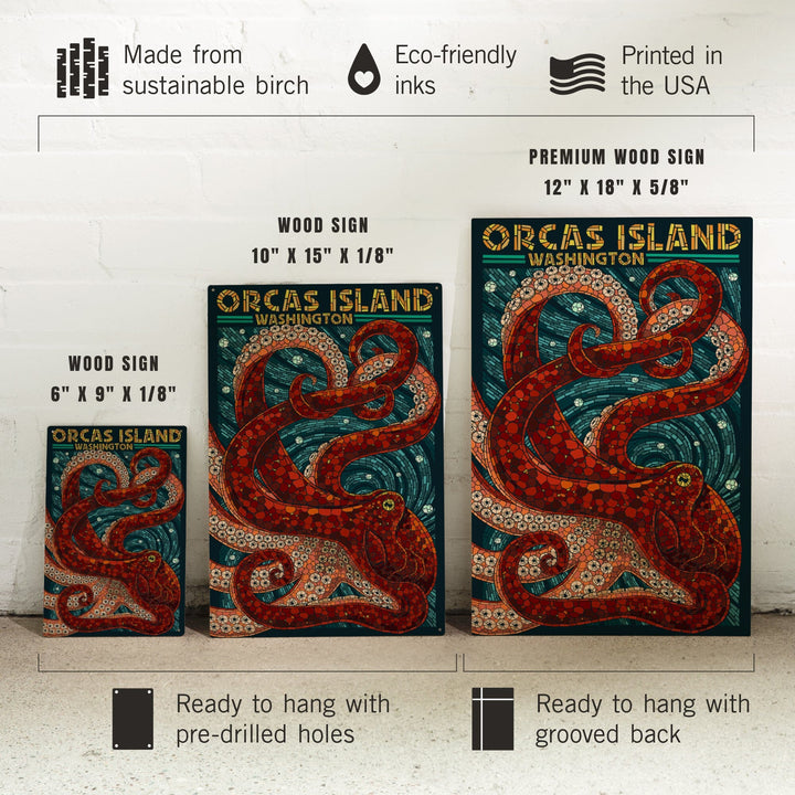 Orcas Island, Washington, Octopus Mosaic, Lantern Press Artwork, Wood Signs and Postcards Wood Lantern Press 