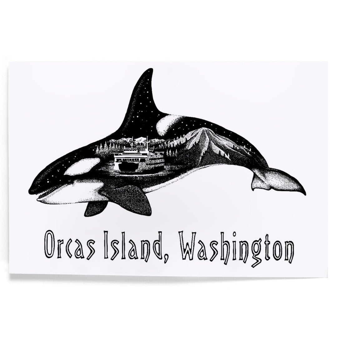 Orcas Island, Washington, Orca, Ferry and Mount Rainier, Double Exposure, Art & Giclee Prints Art Lantern Press 