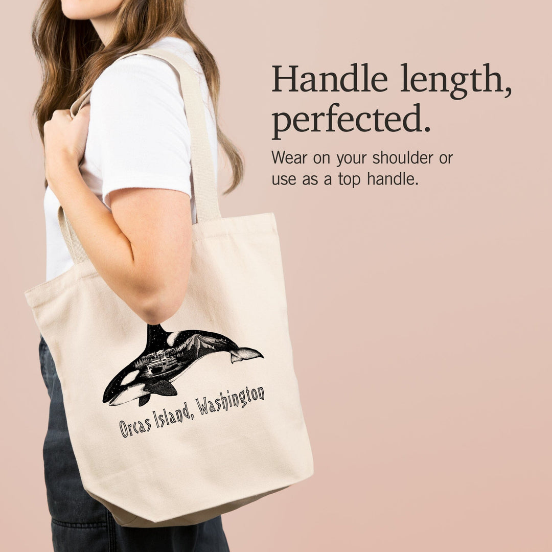 Orcas Island, Washington, Orca, Ferry and Mount Rainier, Double Exposure, Tote Bag Totes Lantern Press 