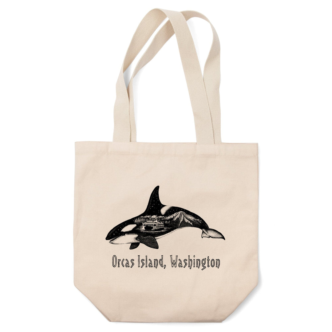 Orcas Island, Washington, Orca, Ferry and Mount Rainier, Double Exposure, Tote Bag Totes Lantern Press 