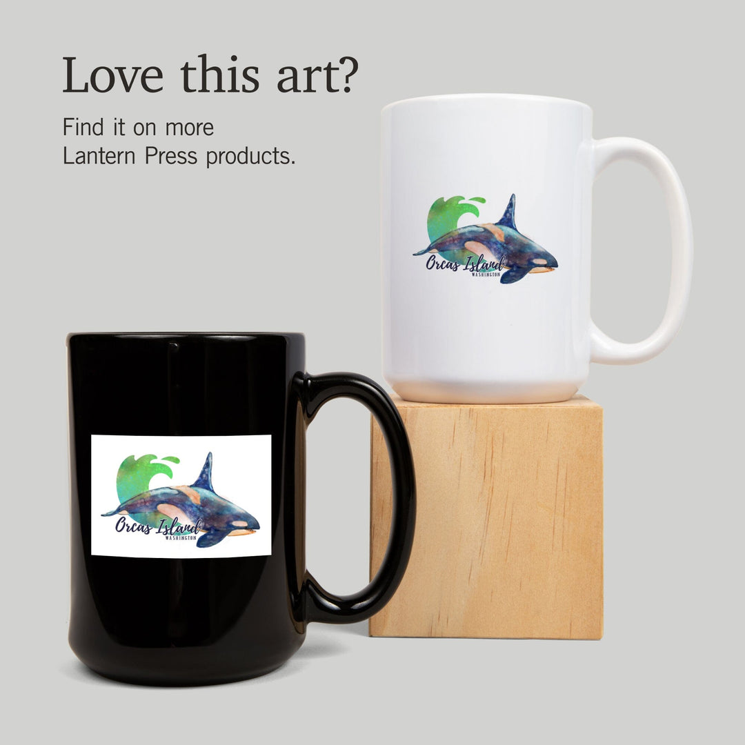 Orcas Island, Washington, Orca, Watercolor, Contour, Lantern Press Artwork, Ceramic Mug Mugs Lantern Press 