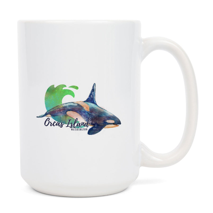 Orcas Island, Washington, Orca, Watercolor, Contour, Lantern Press Artwork, Ceramic Mug Mugs Lantern Press 