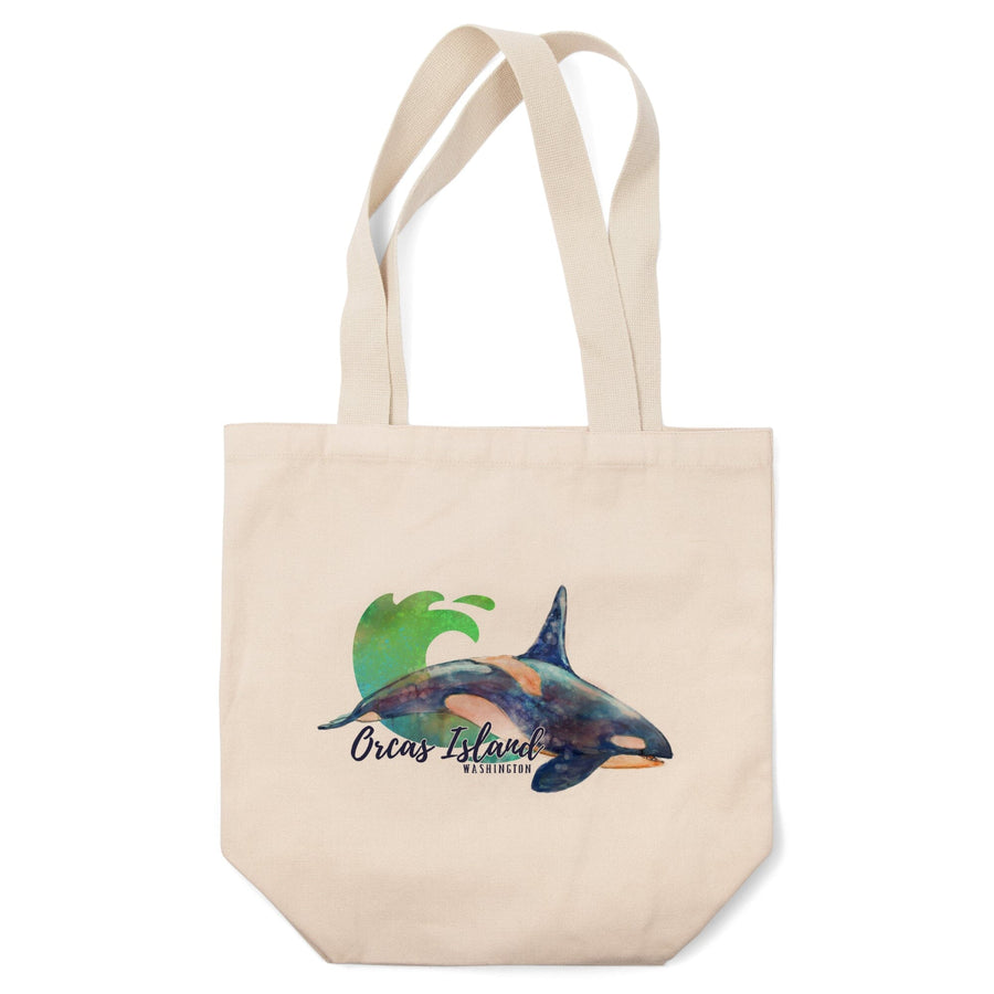 Orcas Island, Washington, Orca, Watercolor, Contour, Lantern Press Artwork, Tote Bag Totes Lantern Press 