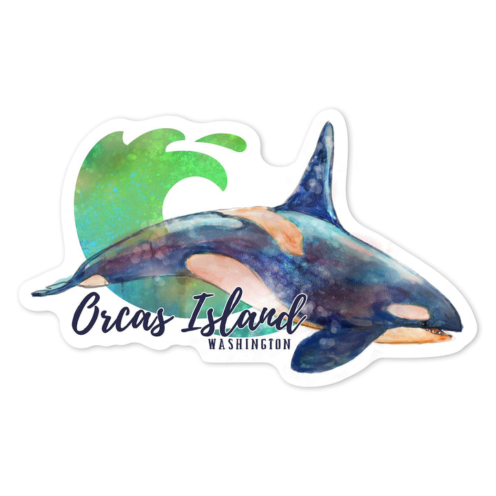 Orcas Island, Washington, Orca, Watercolor, Contour, Lantern Press Artwork, Vinyl Sticker Sticker Lantern Press 