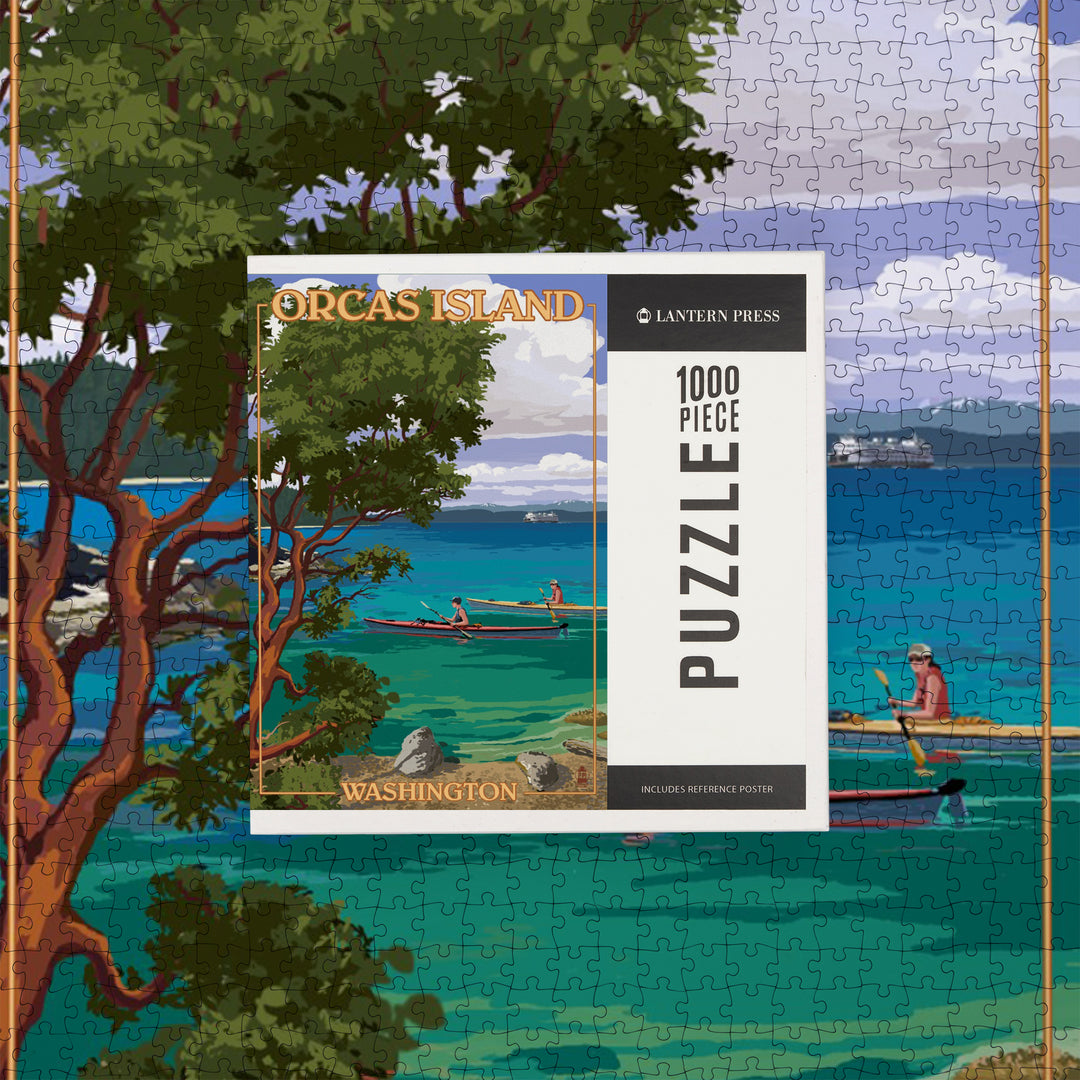 Orcas Island, Washington, San Juan Islands, Kayakers, Jigsaw Puzzle Puzzle Lantern Press 