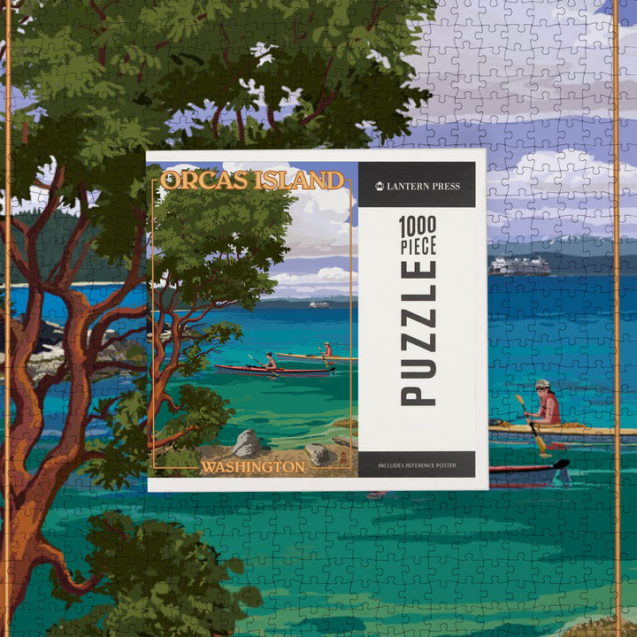 Orcas Island, Washington, San Juan Islands, Kayakers, Jigsaw Puzzle Puzzle Lantern Press 