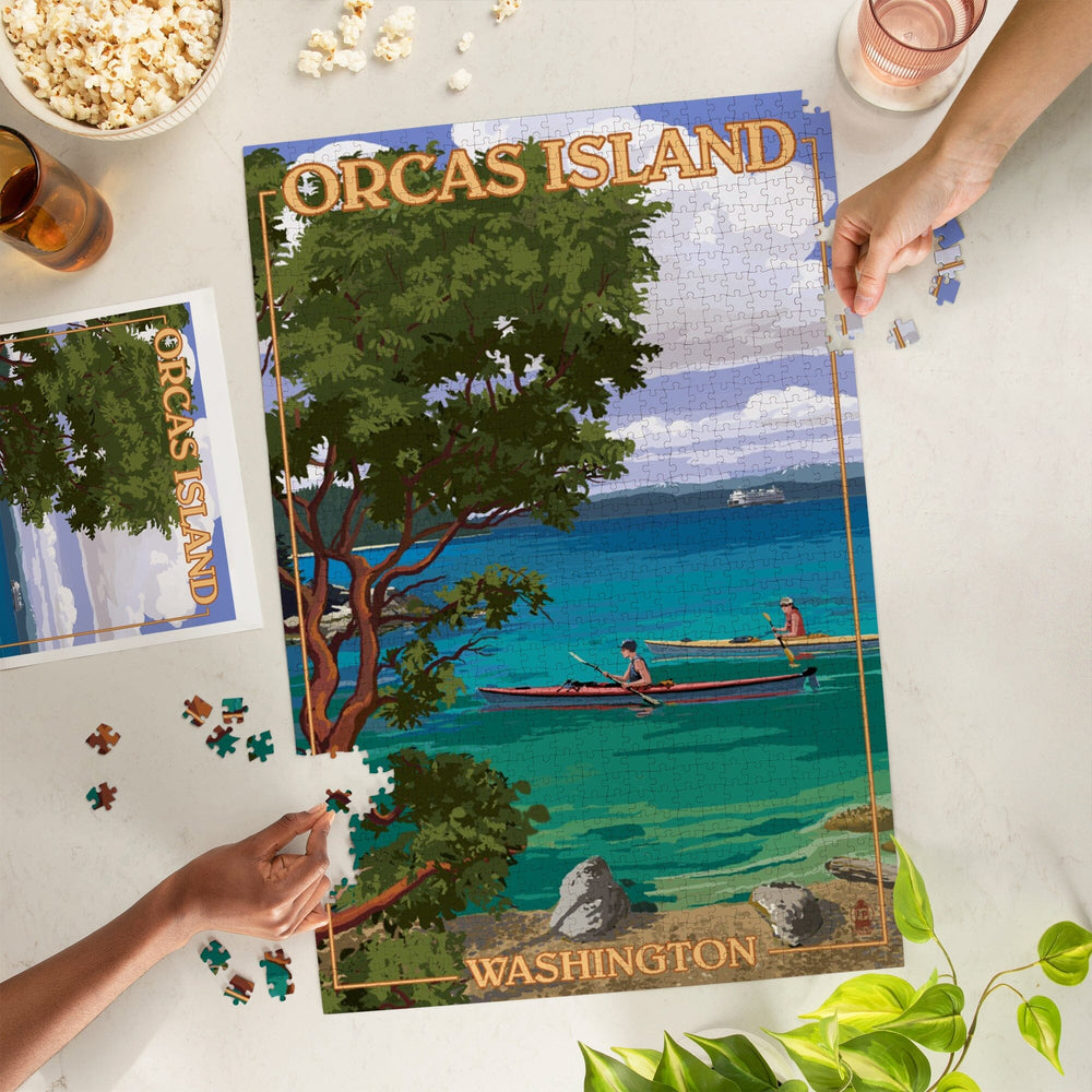 Orcas Island, Washington, San Juan Islands, Kayakers, Jigsaw Puzzle Puzzle Lantern Press 