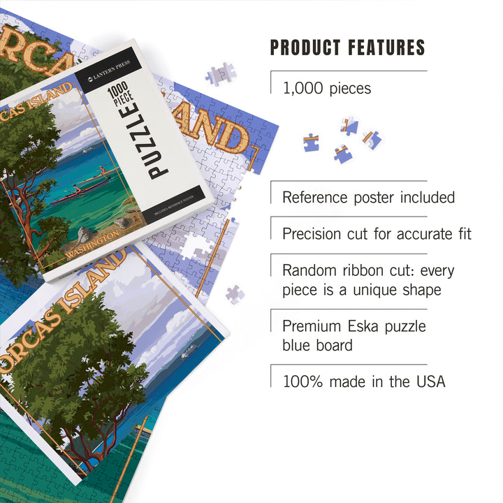 Orcas Island, Washington, San Juan Islands, Kayakers, Jigsaw Puzzle Puzzle Lantern Press 