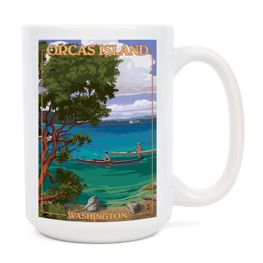 Orcas Island, Washington, San Juan Islands, Kayakers, Lantern Press Artwork, Ceramic Mug Mugs Lantern Press 