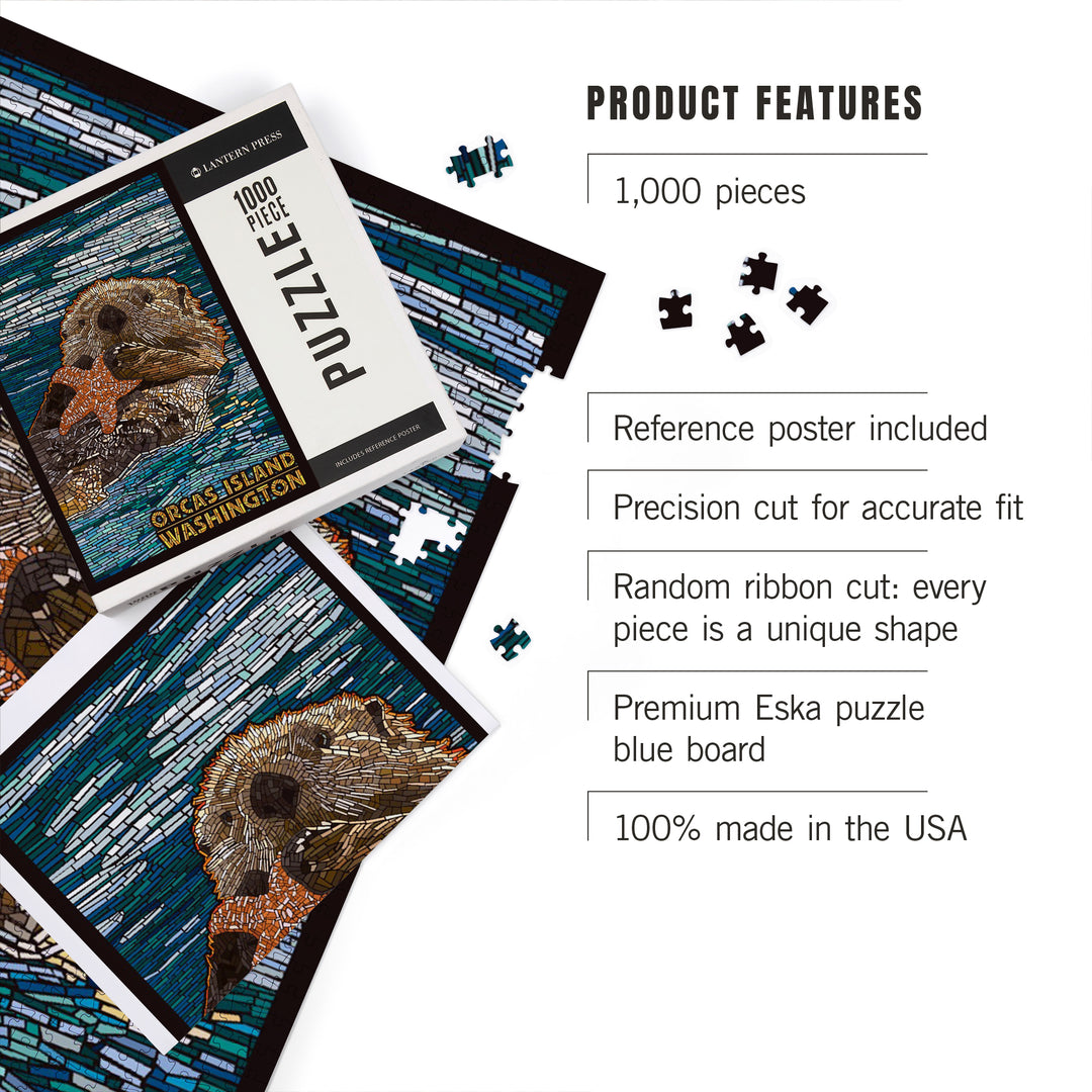 Orcas Island, Washington, Sea Otter, Mosaic, Jigsaw Puzzle Puzzle Lantern Press 