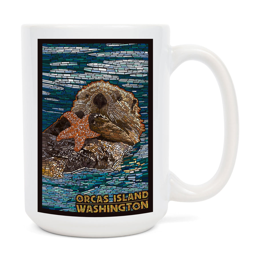 Orcas Island, Washington, Sea Otter, Mosaic, Lantern Press Artwork, Ceramic Mug Mugs Lantern Press 