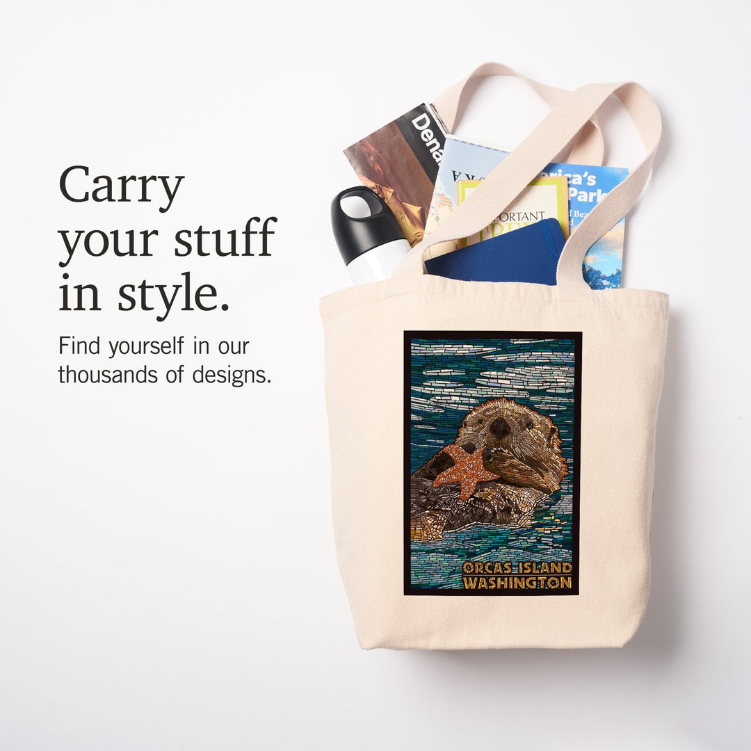 Orcas Island, Washington, Sea Otter, Mosaic, Lantern Press Artwork, Tote Bag Totes Lantern Press 