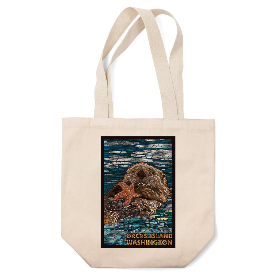 Orcas Island, Washington, Sea Otter, Mosaic, Lantern Press Artwork, Tote Bag Totes Lantern Press 