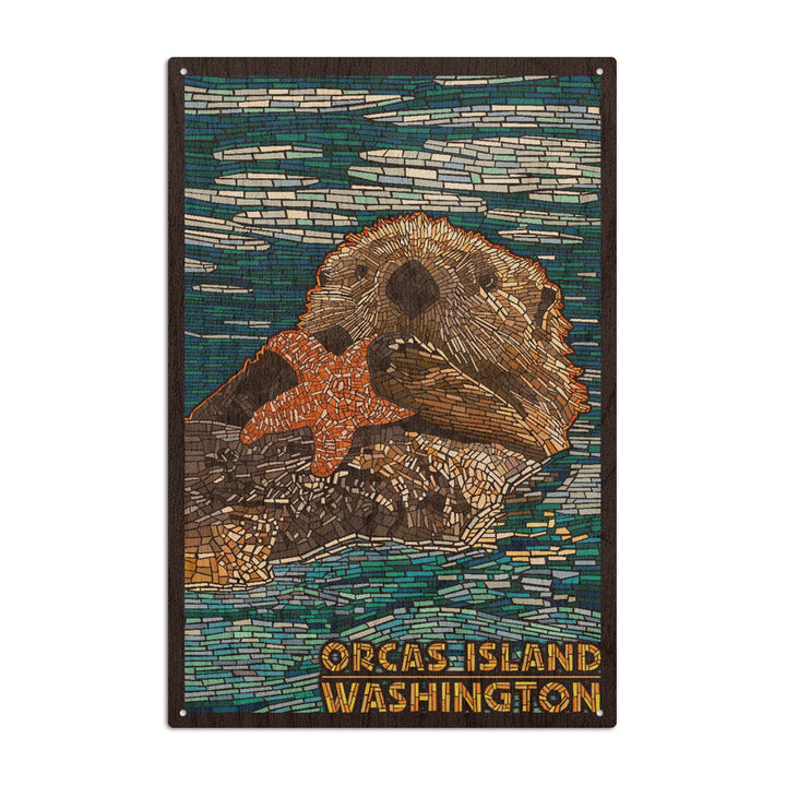 Orcas Island, Washington, Sea Otter, Mosaic, Lantern Press Artwork, Wood Signs and Postcards Wood Lantern Press 10 x 15 Wood Sign 