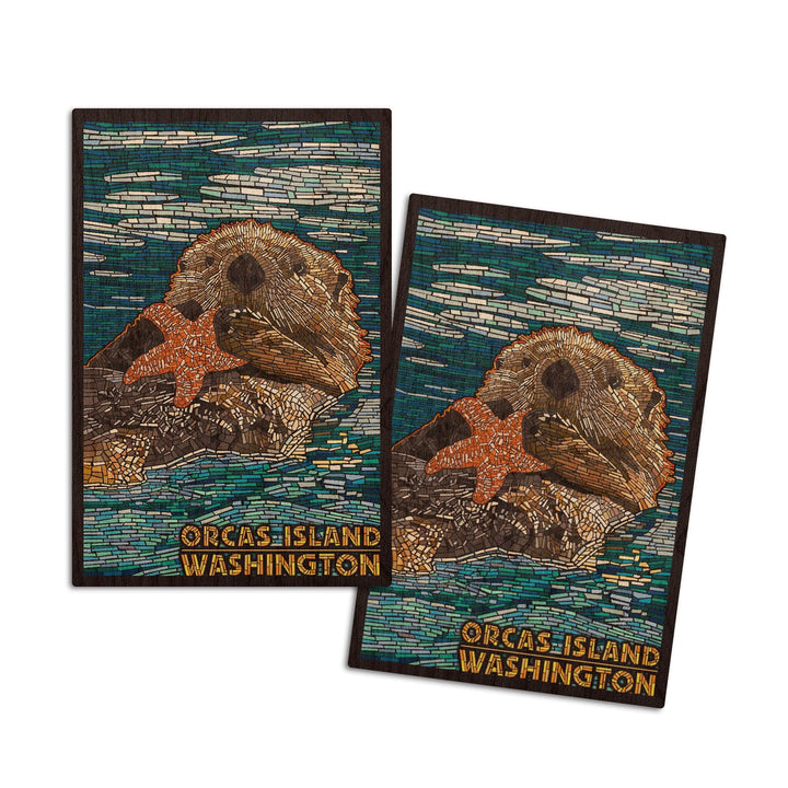 Orcas Island, Washington, Sea Otter, Mosaic, Lantern Press Artwork, Wood Signs and Postcards Wood Lantern Press 4x6 Wood Postcard Set 