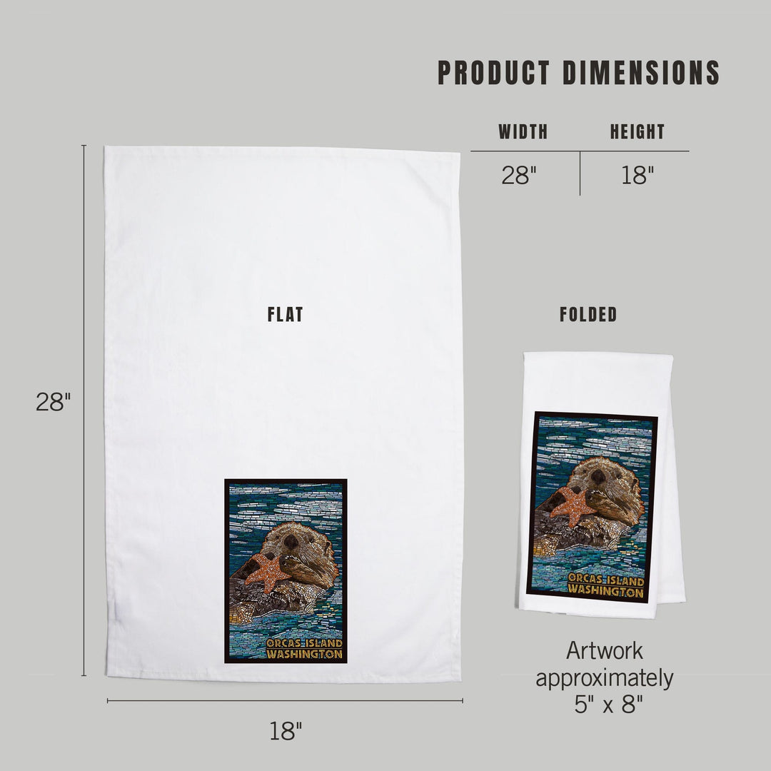 Orcas Island, Washington, Sea Otter, Mosaic, Organic Cotton Kitchen Tea Towels Kitchen Lantern Press 