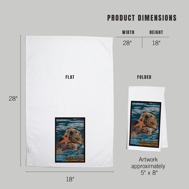 Orcas Island, Washington, Sea Otter, Mosaic, Organic Cotton Kitchen Tea Towels Kitchen Lantern Press 