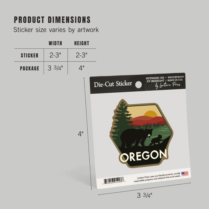 Oregon, Bear & Cub, Vector, Contour, Lantern Press Artwork, Vinyl Sticker Sticker Lantern Press 