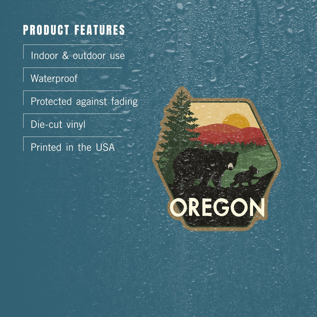 Oregon, Bear & Cub, Vector, Contour, Lantern Press Artwork, Vinyl Sticker Sticker Lantern Press 