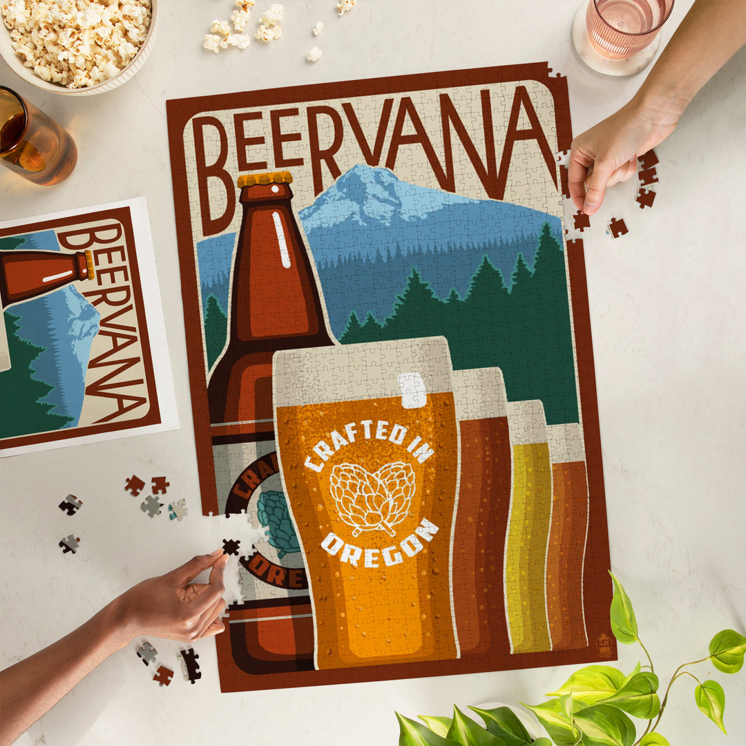 Oregon Beers, Beervana, Vintage Sign, Jigsaw Puzzle Puzzle Lantern Press 