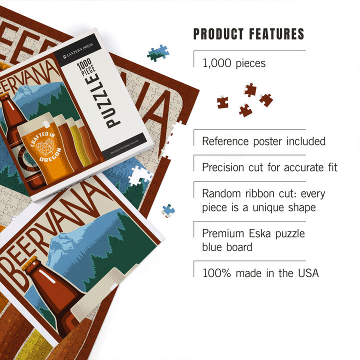 Oregon Beers, Beervana, Vintage Sign, Jigsaw Puzzle Puzzle Lantern Press 
