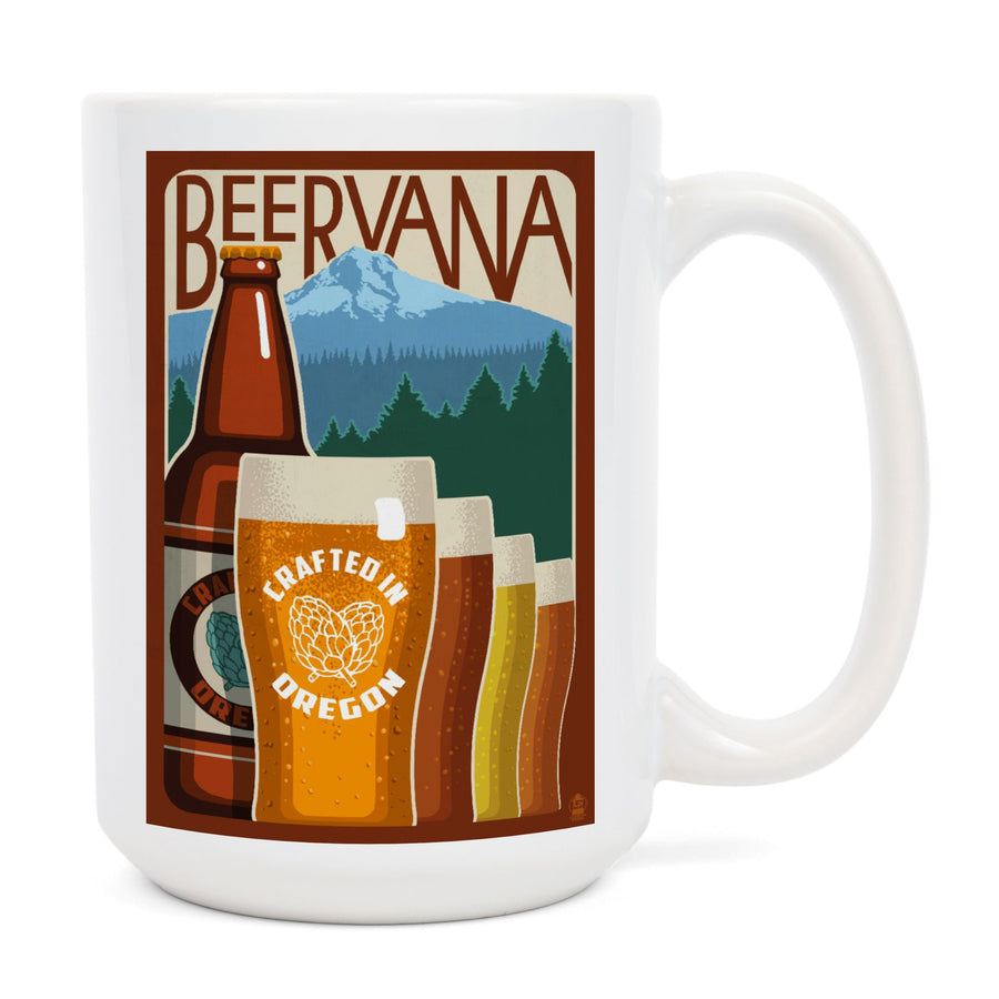 Oregon Beers, Beervana, Vintage Sign, Lantern Press Artwork, Ceramic Mug Mugs Lantern Press 