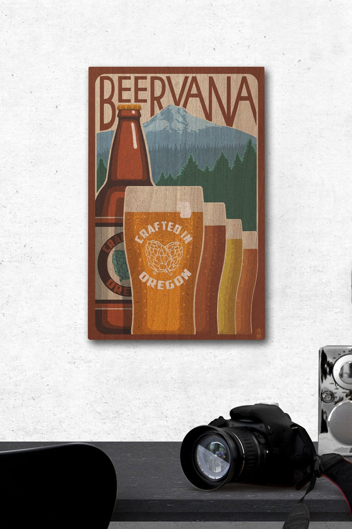 Oregon Beers, Beervana, Vintage Sign, Lantern Press Artwork, Wood Signs and Postcards Wood Lantern Press 12 x 18 Wood Gallery Print 