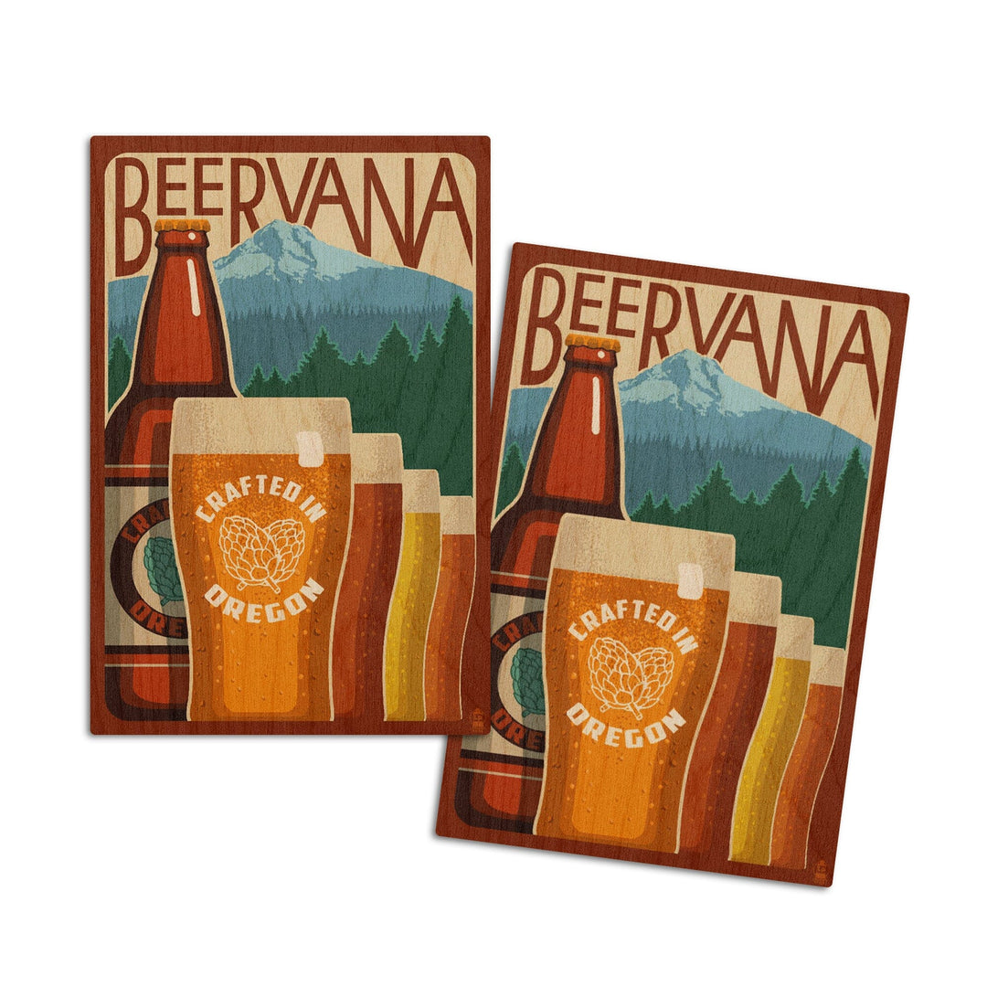 Oregon Beers, Beervana, Vintage Sign, Lantern Press Artwork, Wood Signs and Postcards Wood Lantern Press 4x6 Wood Postcard Set 