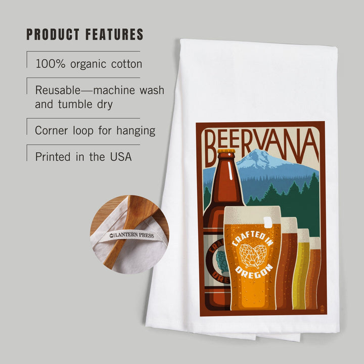 Oregon Beers, Beervana, Vintage Sign, Organic Cotton Kitchen Tea Towels Kitchen Lantern Press 