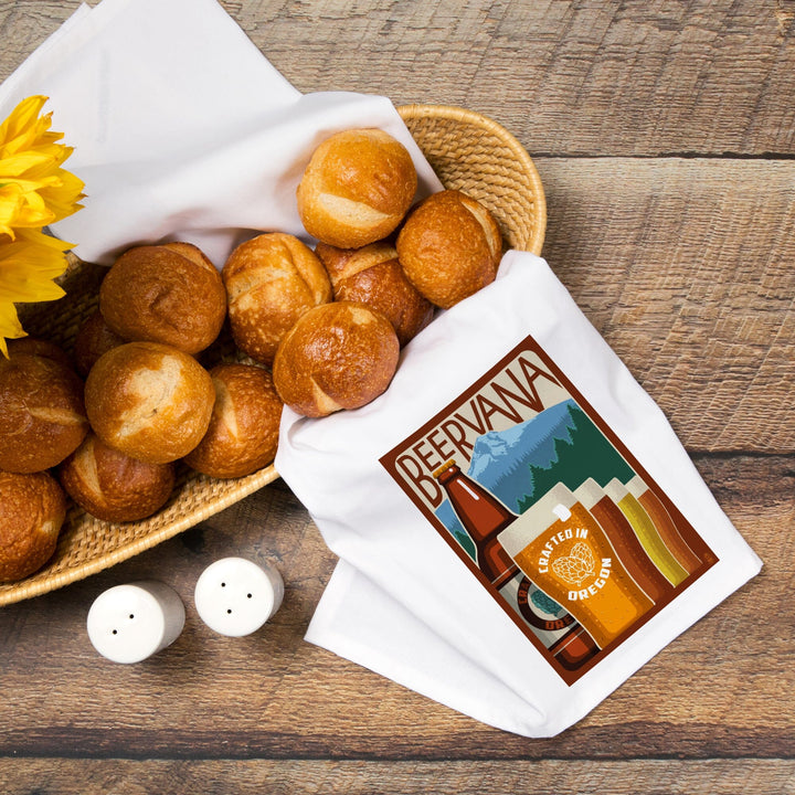 Oregon Beers, Beervana, Vintage Sign, Organic Cotton Kitchen Tea Towels Kitchen Lantern Press 