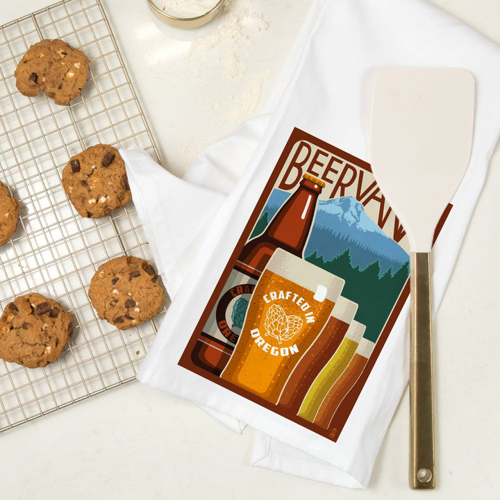 Oregon Beers, Beervana, Vintage Sign, Organic Cotton Kitchen Tea Towels Kitchen Lantern Press 