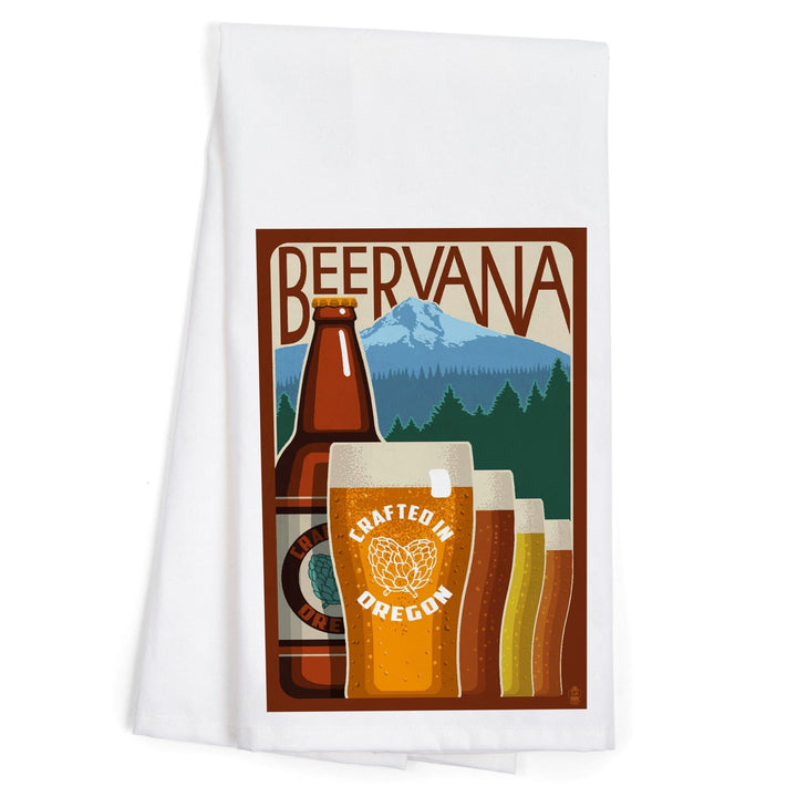Oregon Beers, Beervana, Vintage Sign, Organic Cotton Kitchen Tea Towels Kitchen Lantern Press 