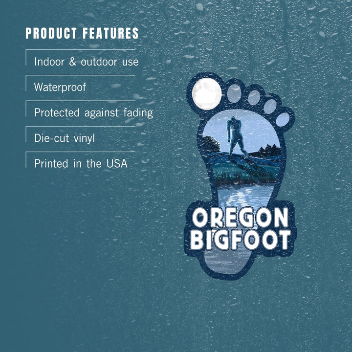 Oregon, Bigfoot at Night, Contour, Vinyl Sticker Sticker Lantern Press 